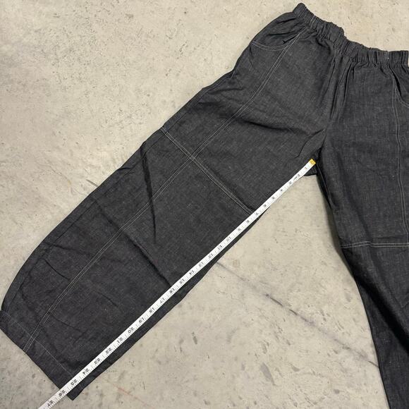 Lisa Bayne Cotton Linen Lantern Pant Wide Leg Dark Gray White Stitching Size XS - Picture 10 of 11